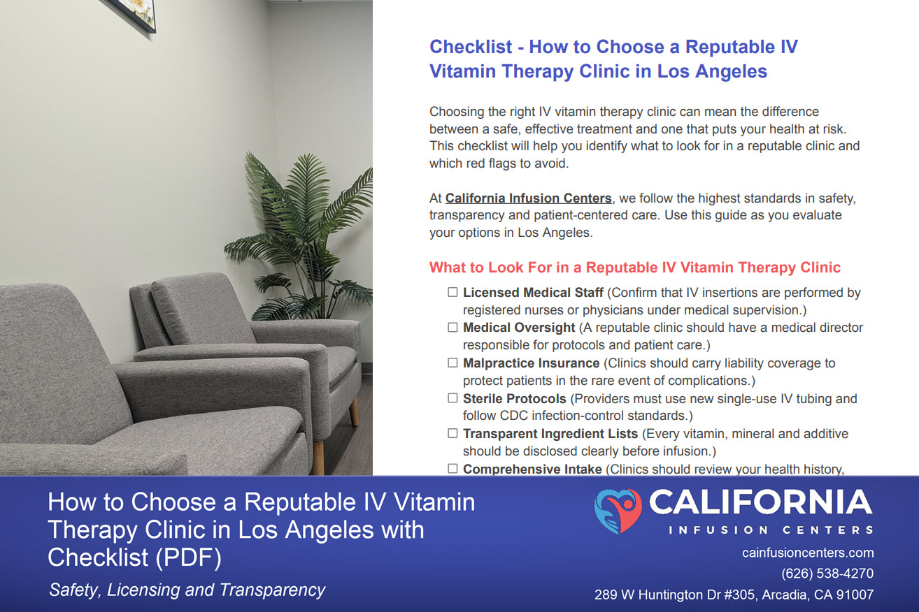 How to Choose a Reputable IV Vitamin Therapy Clinic in Los Angeles |  Safety, Licensing and Transparency | California Infusion Centers