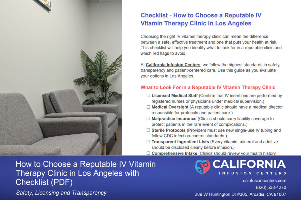 A helpful guide and checklist ot help patients choose a reputable Los Angeles IV vitamin therapy clinic.