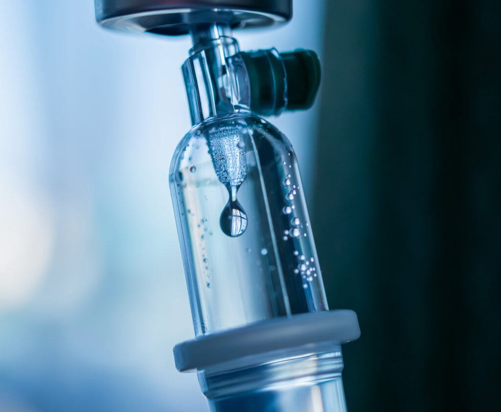 A closeup image of an IV drip