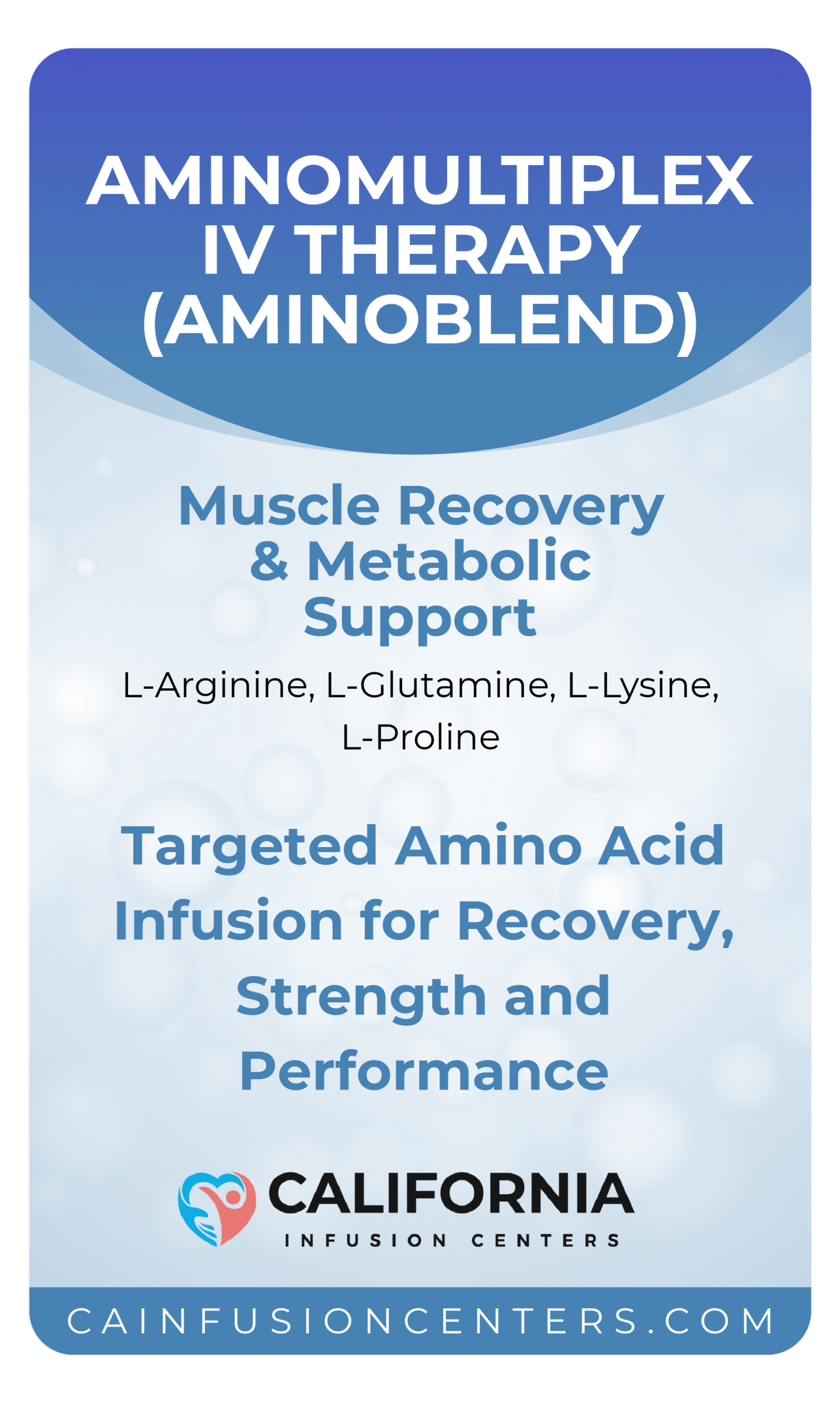 AminoMultiPlex IV Therapy ingredients label showing amino acids L-Arginine, L-Glutamine, L-Lysine, and L-Proline that support muscle repair, hydration, and energy metabolism.