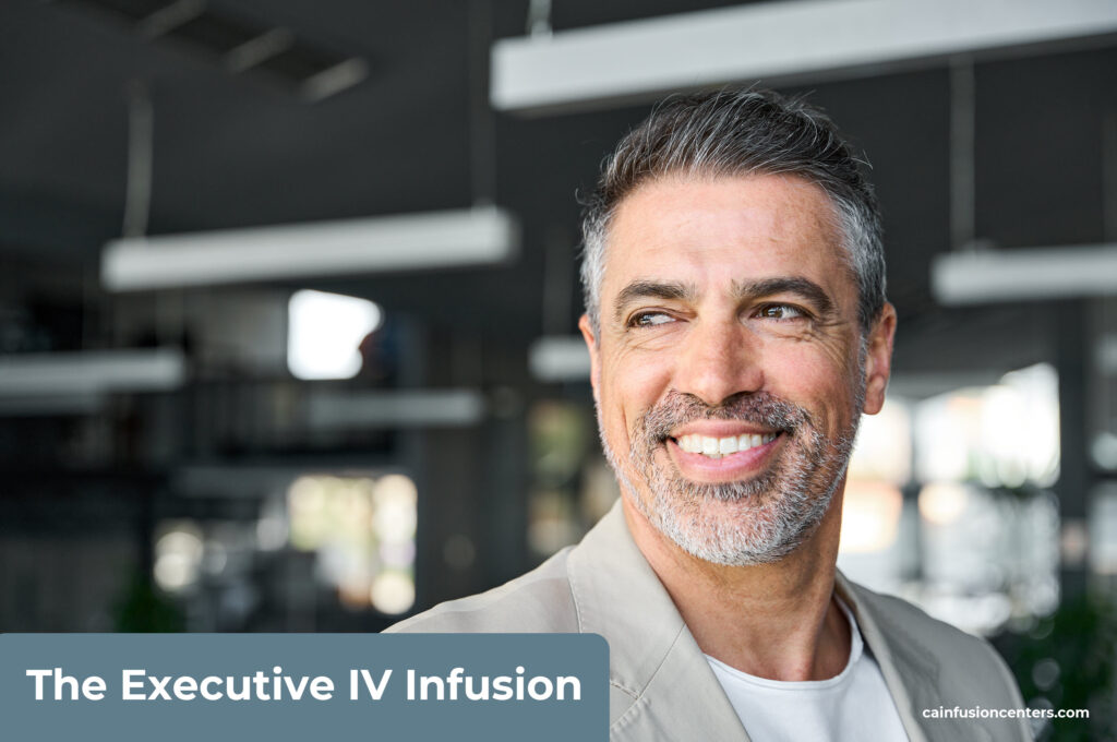 Smiling professional feeling focused and energized after The Executive IV Therapy at California Infusion Centers in Los Angeles