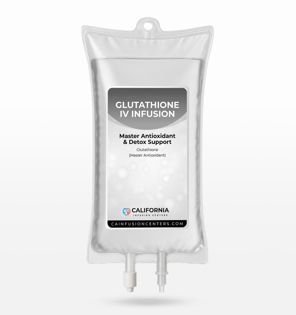 Medical-grade Glutathione IV infusion bag used for antioxidant and detox therapy at California Infusion Centers Arcadia