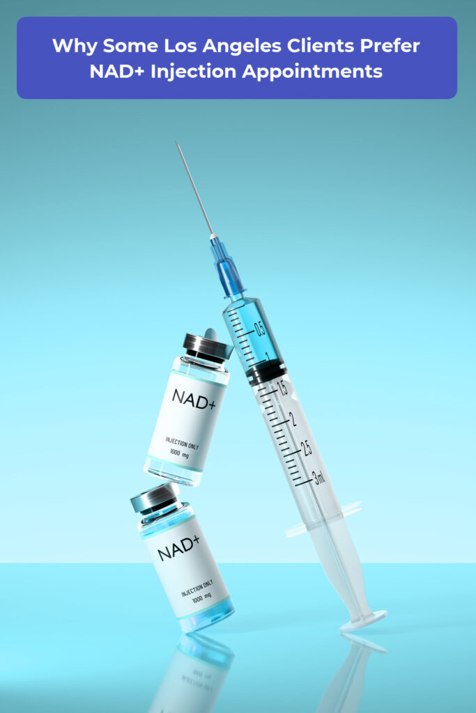 An image of NAD+ Injection vials with a syringe.
